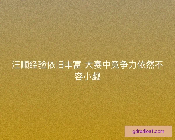 汪顺经验依旧丰富 大赛中竞争力依然不容小觑